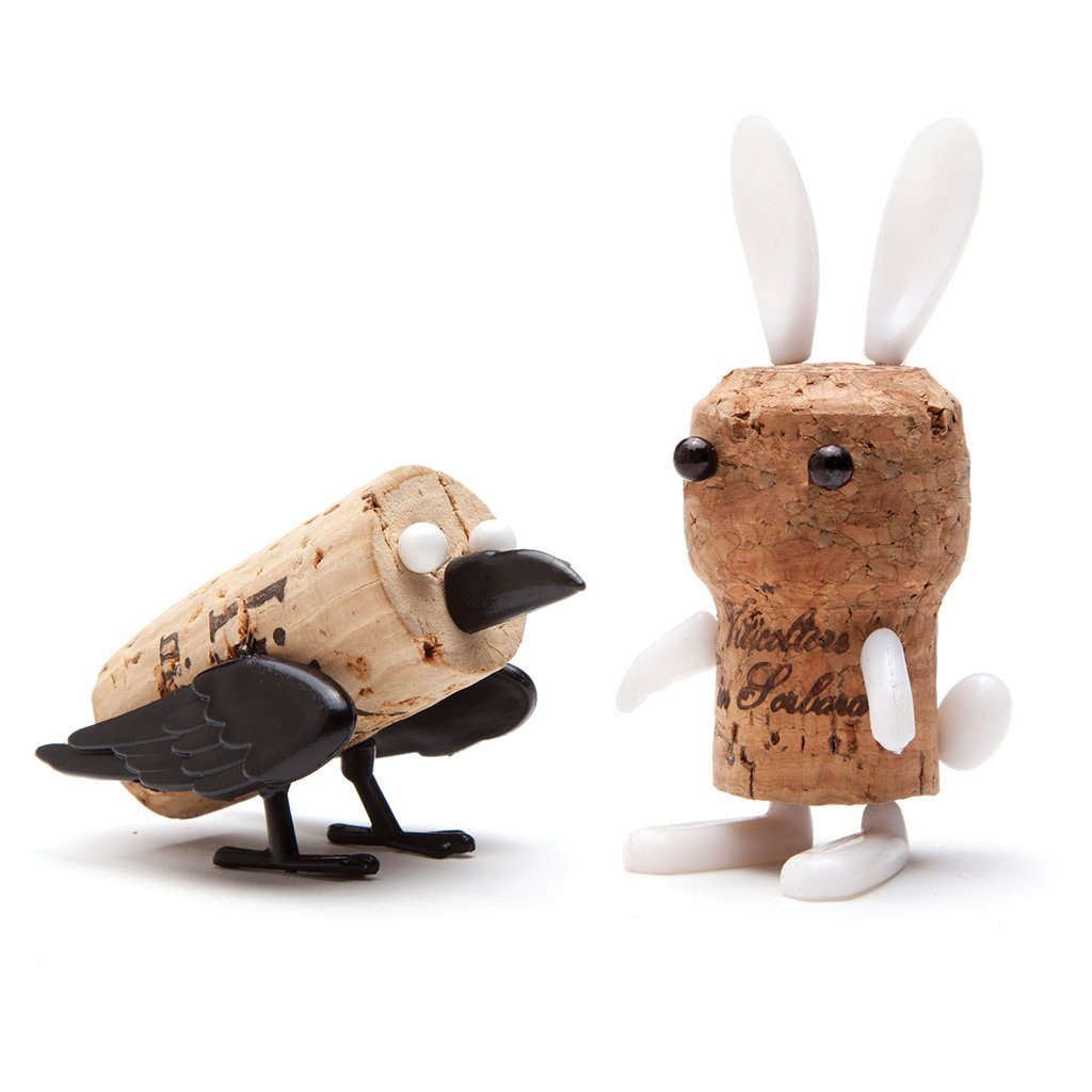 Corkers Animals wine cork toys โ family pack of 6 crow and bunny