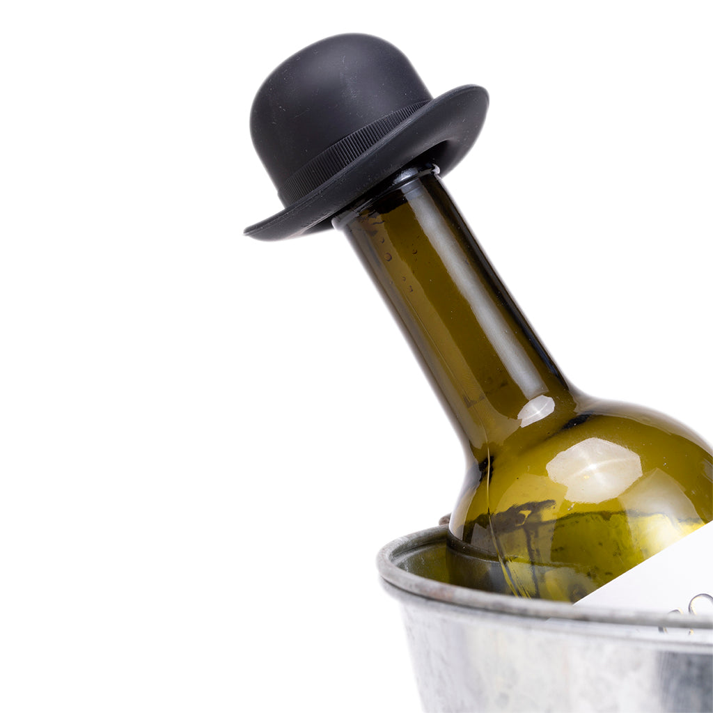 Bowler Silicone derby hat wine bottle stoppers Black by Monkey Business