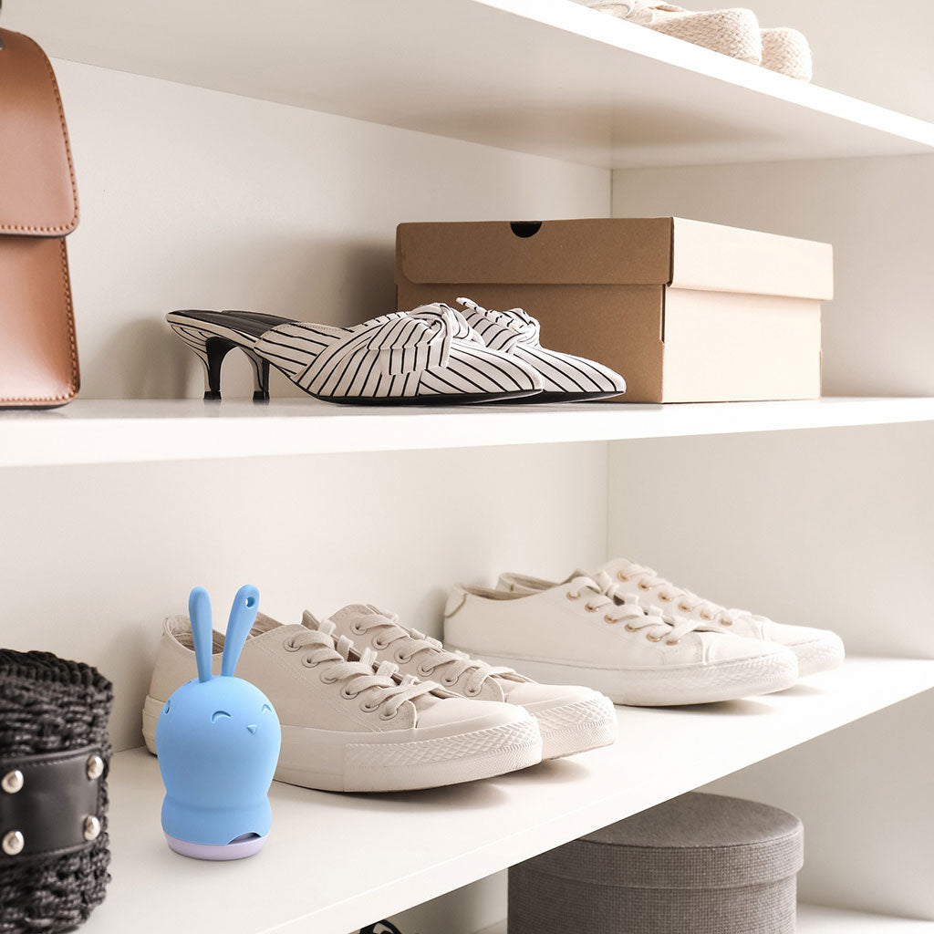 Eco friendly deodorizer for closet & drawers witha ctivated charcoal - Air Claire Bunny figure keeps spaces smelling fresh - Blue