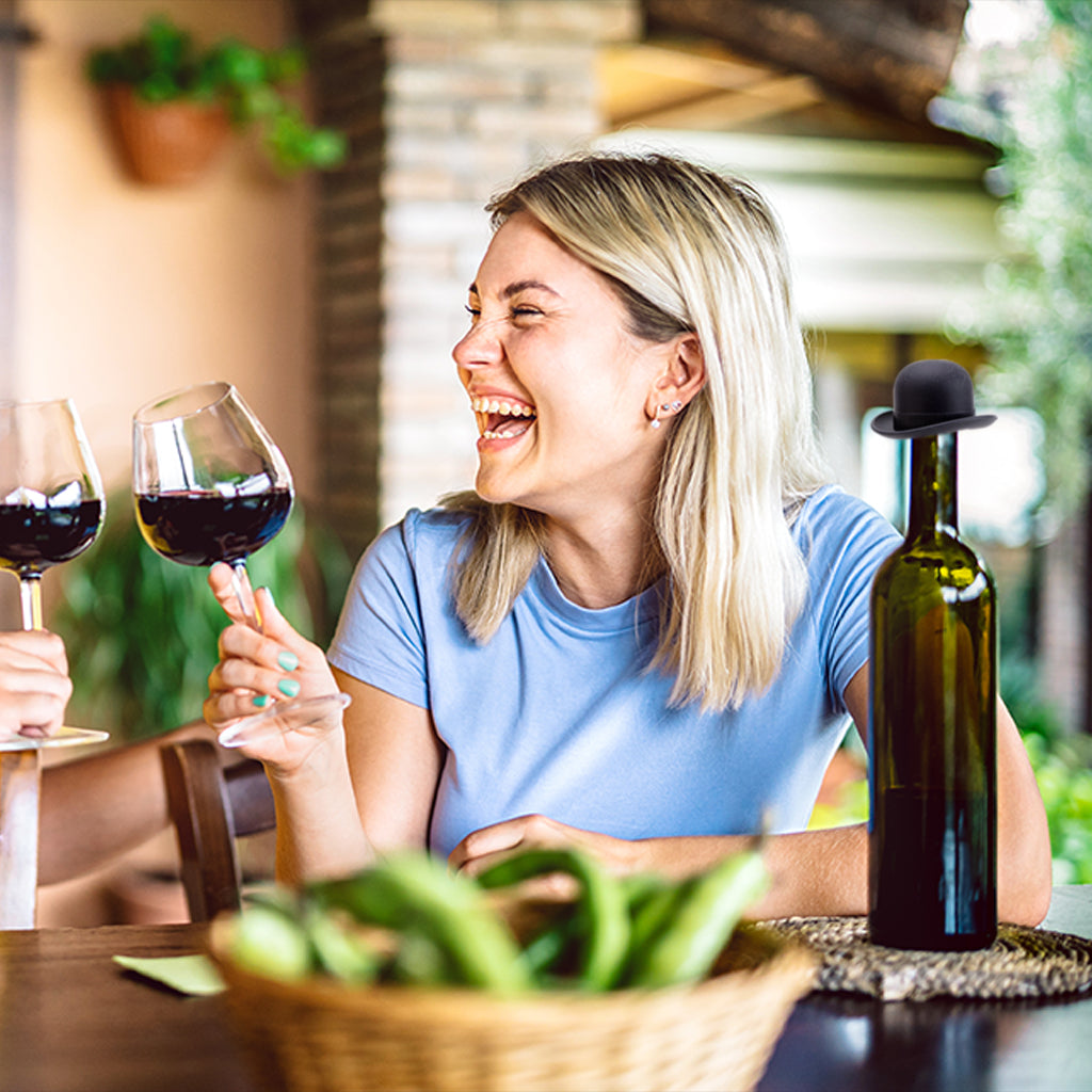 Bowler Silicone derby hat wine bottle stoppers set of 2 by Monkey Business