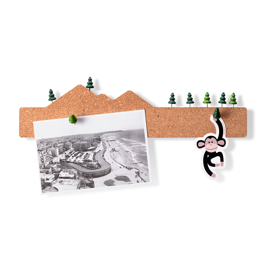 Memo Mountain 3 mini cork board with tree-shaped pins