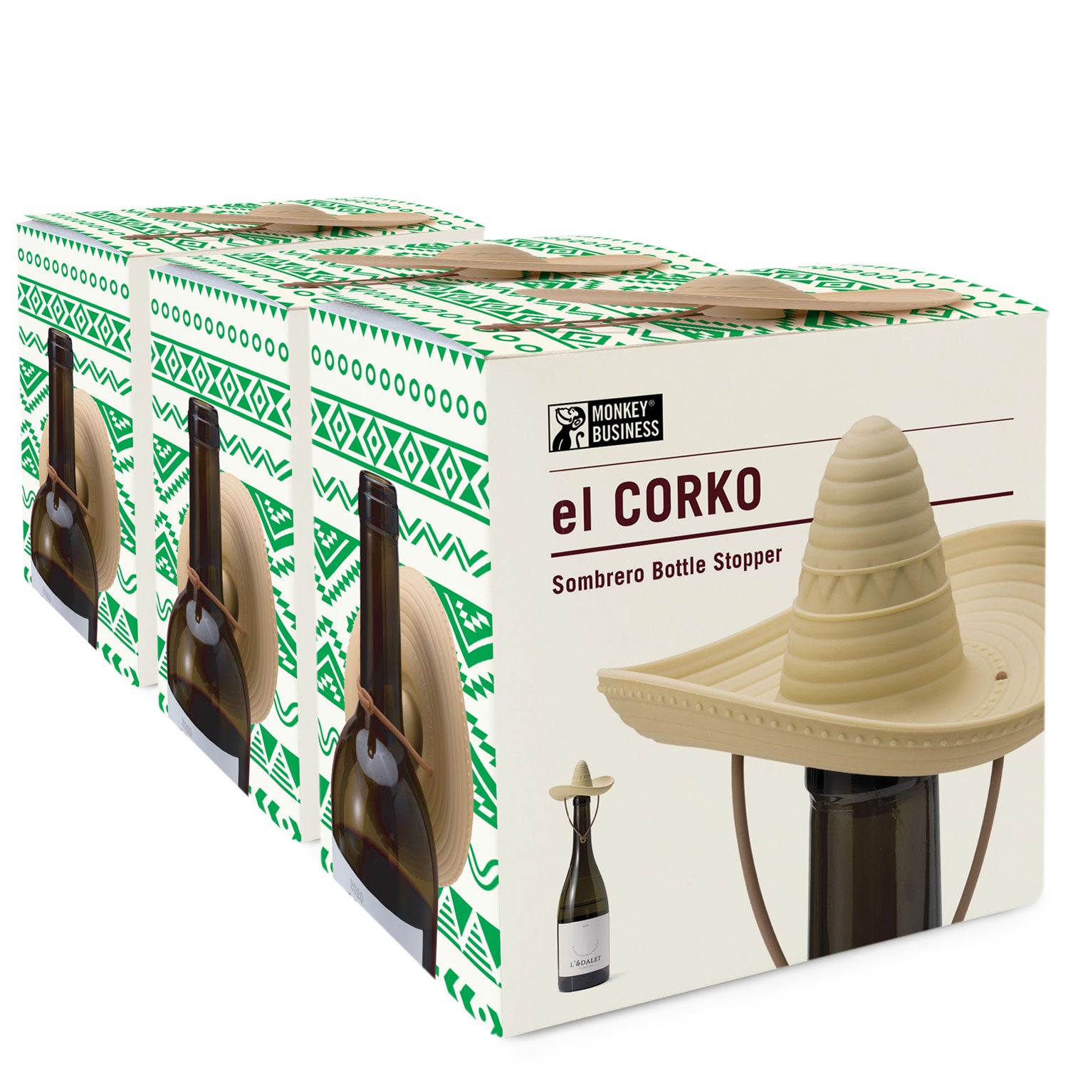 el CORKO Silicone Wine Stopper Sombrero Monkey Businessr with a Mexican touch  gift pack