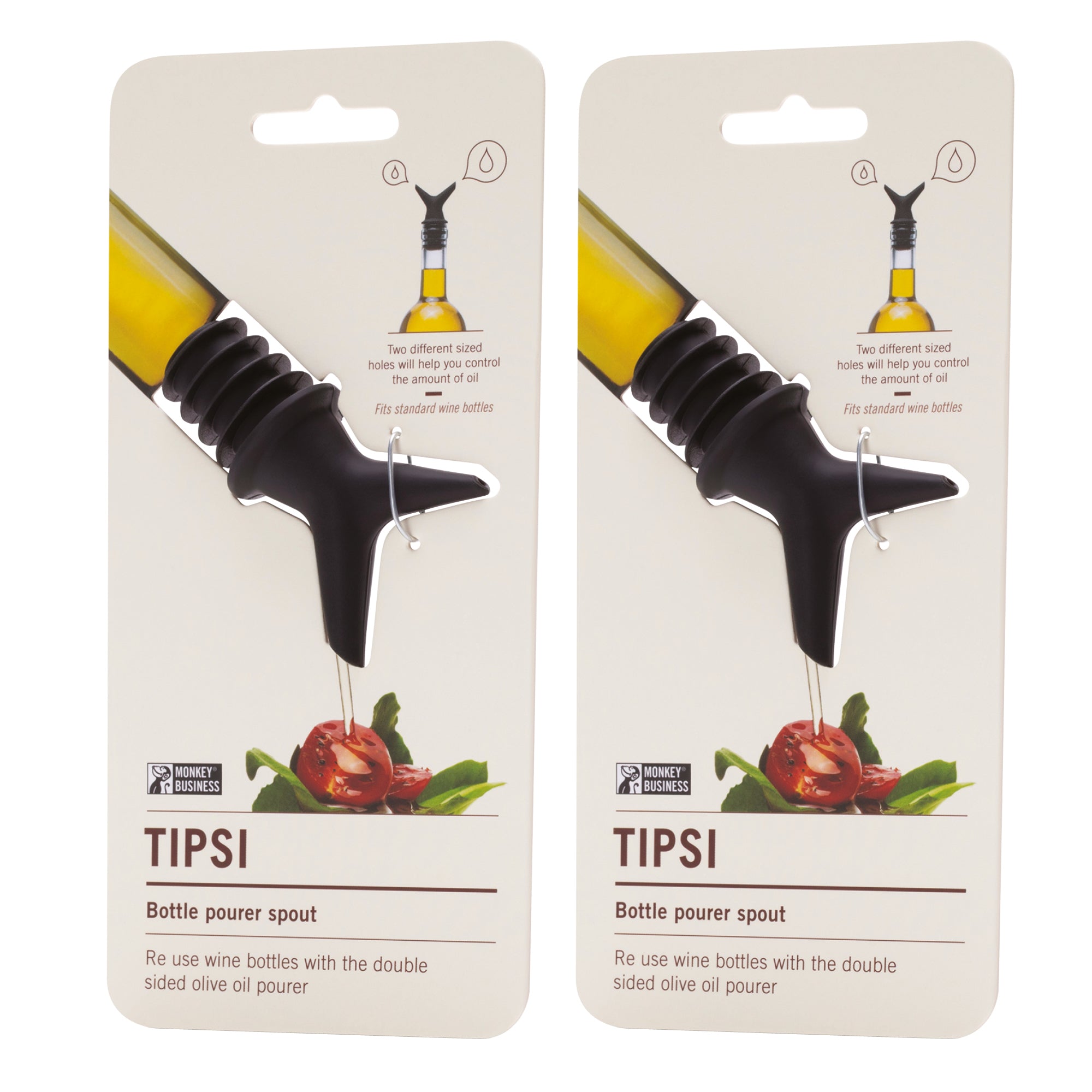 Clever double-sided pourer for kitchen bottles