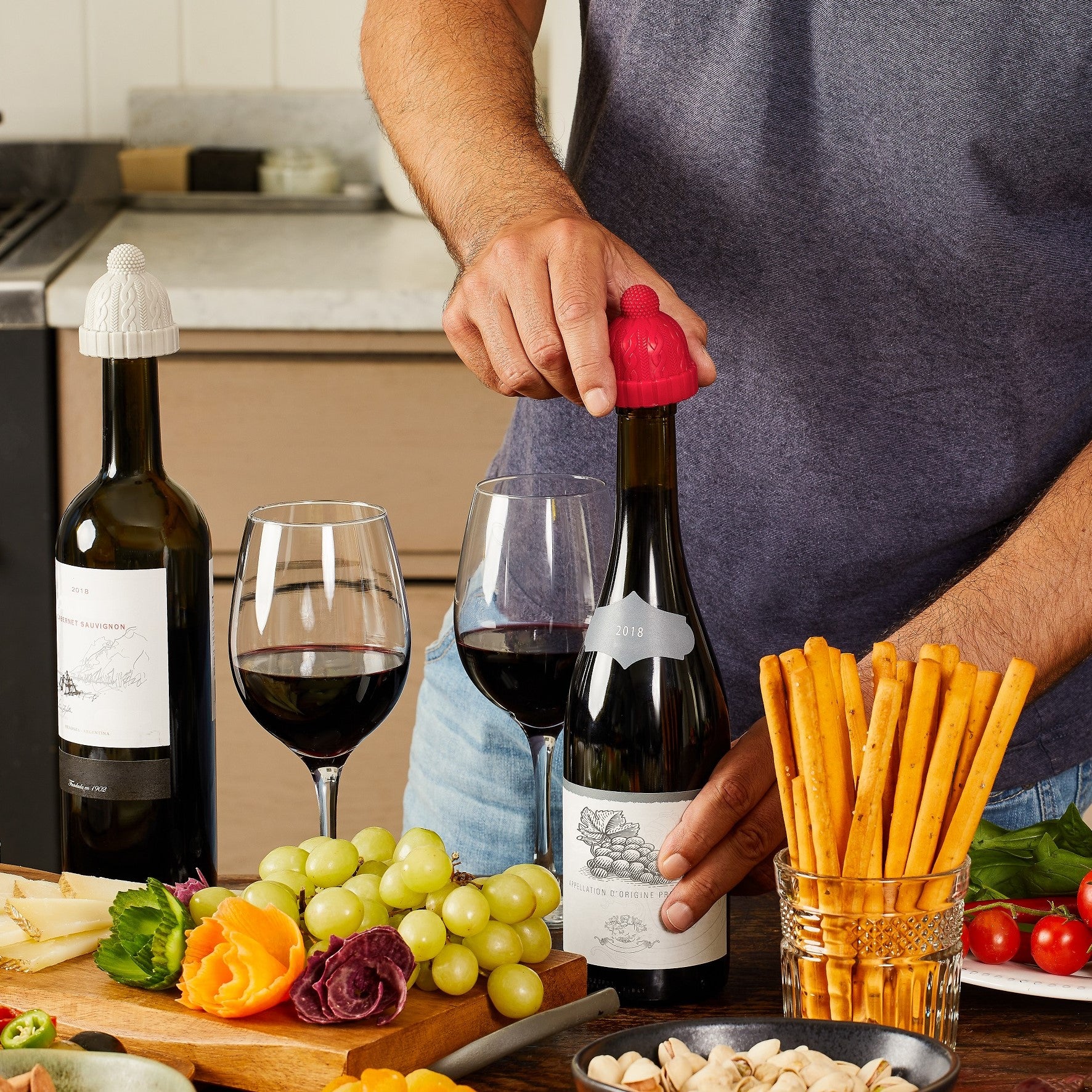 BEANIE  | Red Winter Hat -  Wine Bottle Stoppers  shaped like beanies Monkey Business gift fir him