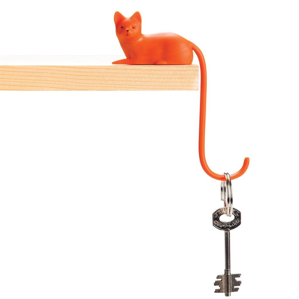 Cat tail cable hook in orange and white on a computer monitor by Monkey Business