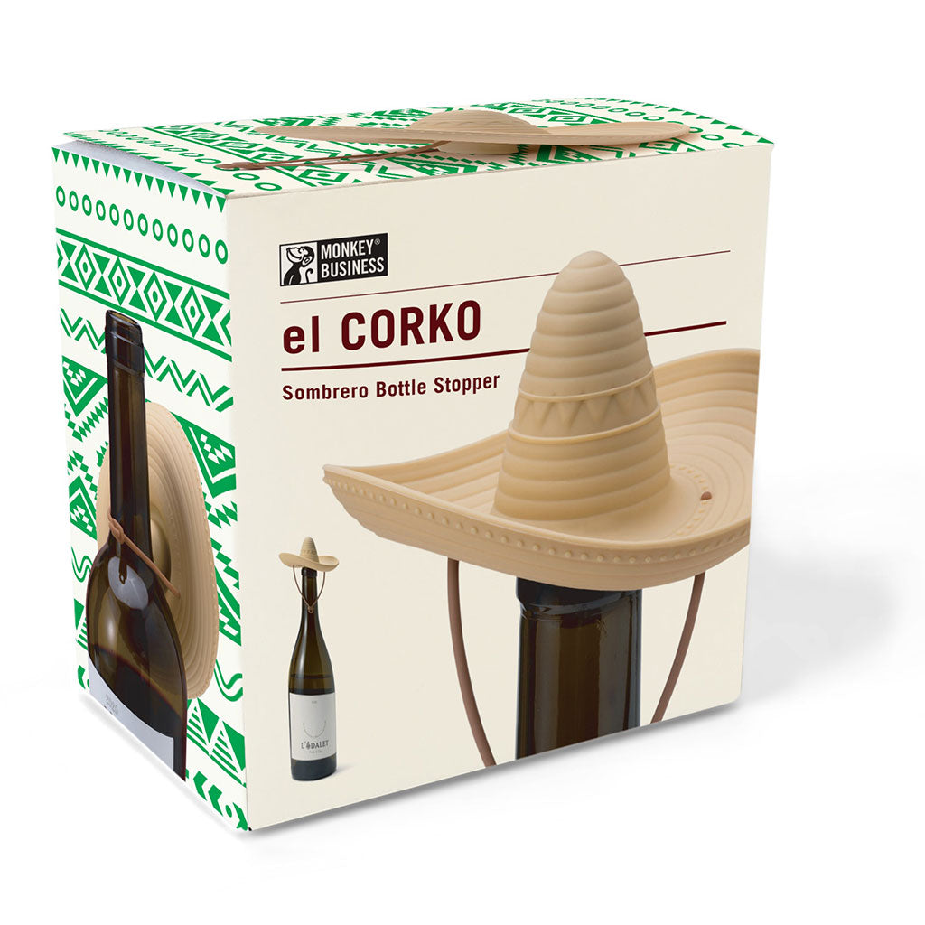 el CORKO Silicone Wine Stopper Sombrero Monkey Businessr with a Mexican touch  gift pack